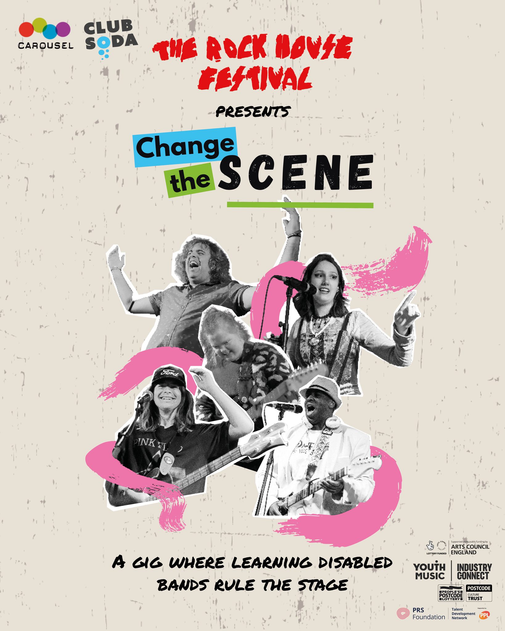 The Rock House Festival gig poster featuring five musicians as a collage